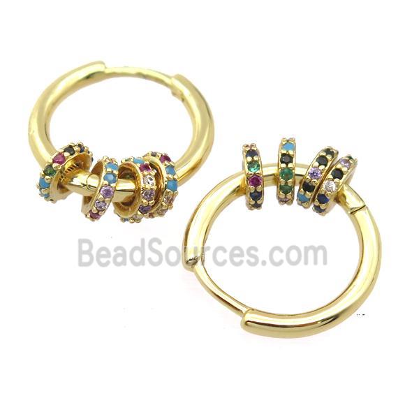 copper Hoop Earrings pave zircon, gold plated