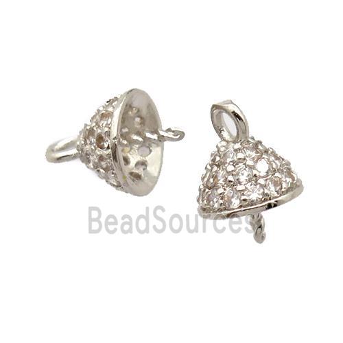 copper bail pave zircon, platinum plated