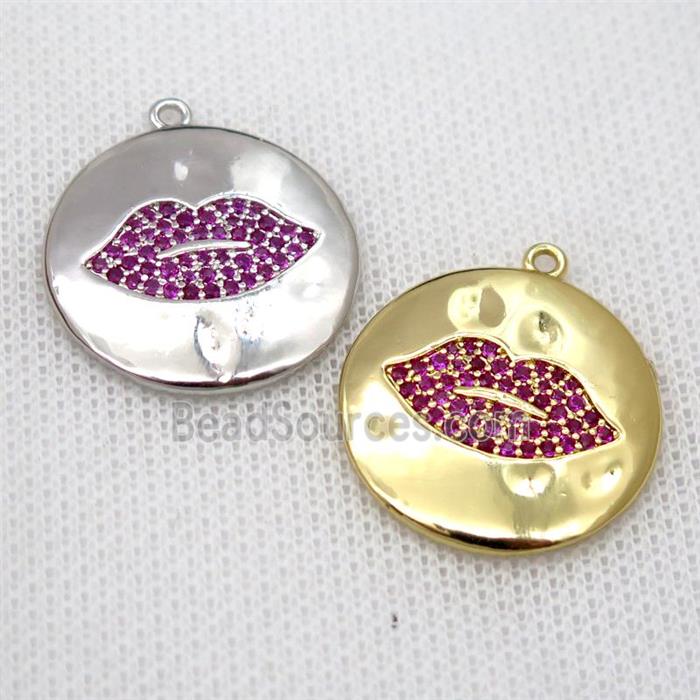 copper circle lip pendant pave zircon, mixed