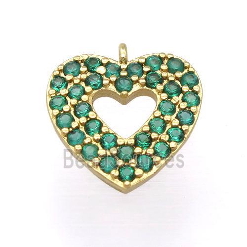 copper heart pendant pave zircon, gold plated