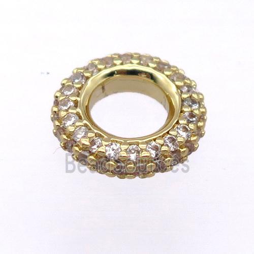 copper rondelle beads pave zircon, gold plated