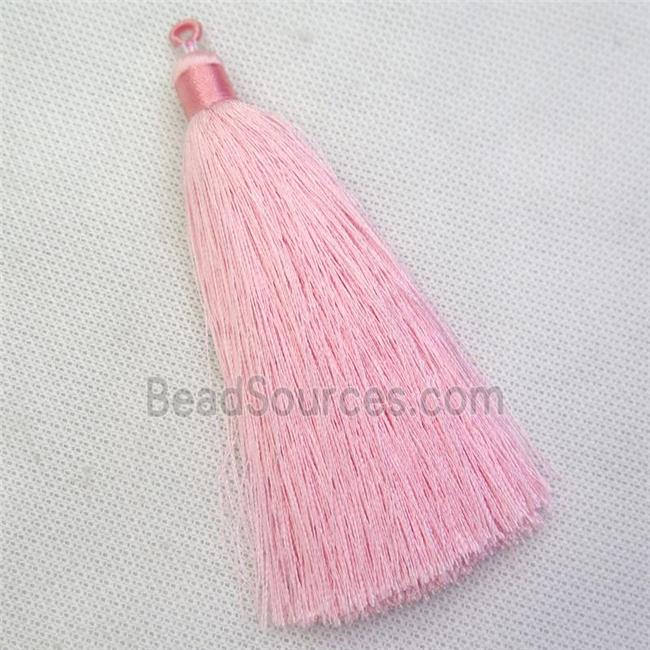 pink nylon wire tassel pendants, silken, A grade