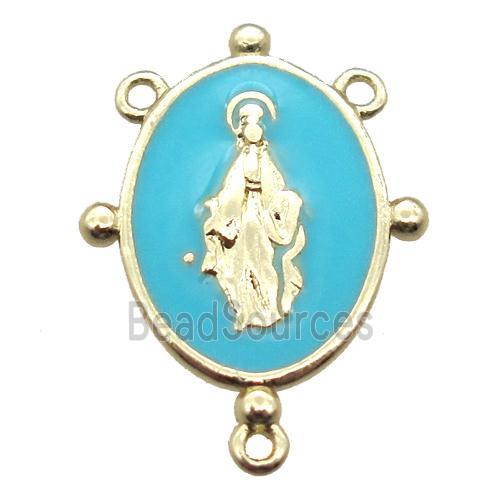 copper oval hanger bail with enameling virgin mary, gold plated