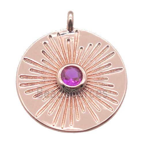 copper circle pendant paved zircon, rose gold