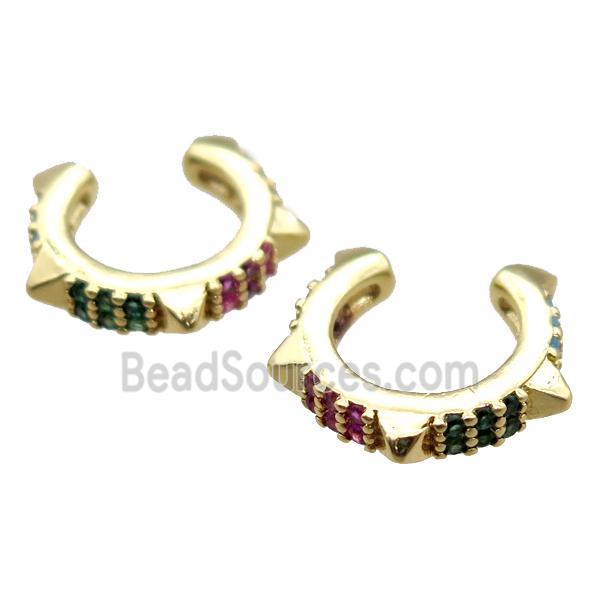 copper clip earring pave zircon, gold plated