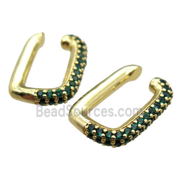 copper clip earring paved zircon, gold plated