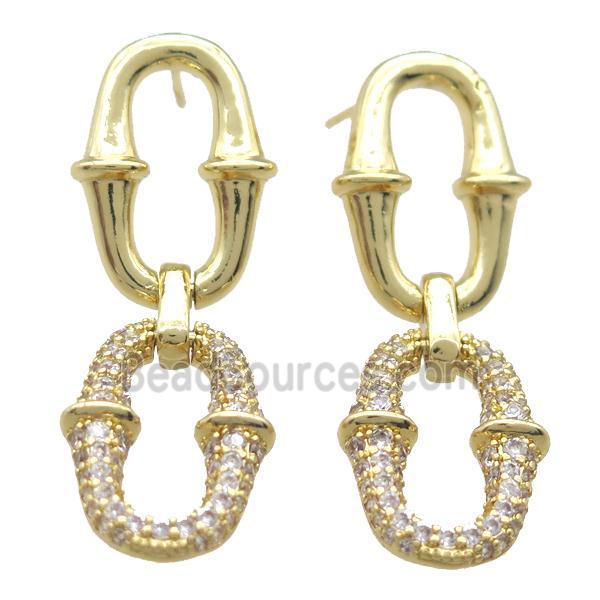 copper Stud Earring paved zircon, gold plated