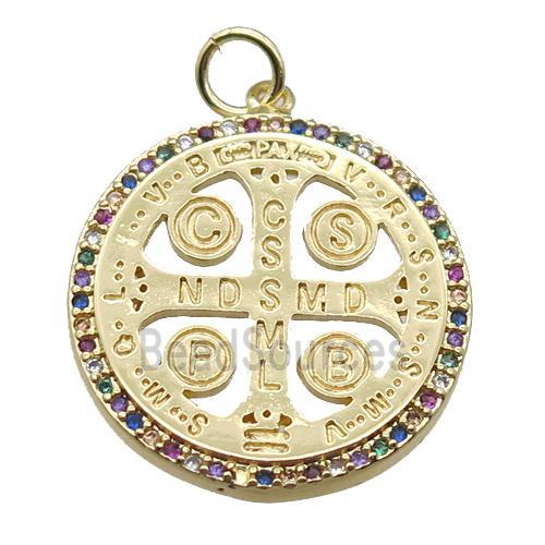 copper circle pendant paved zircon, gold plated