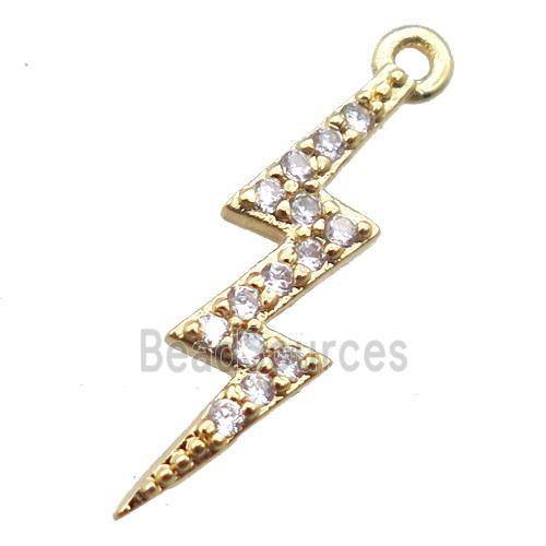 copper lightning pendant paved zircon, gold plated