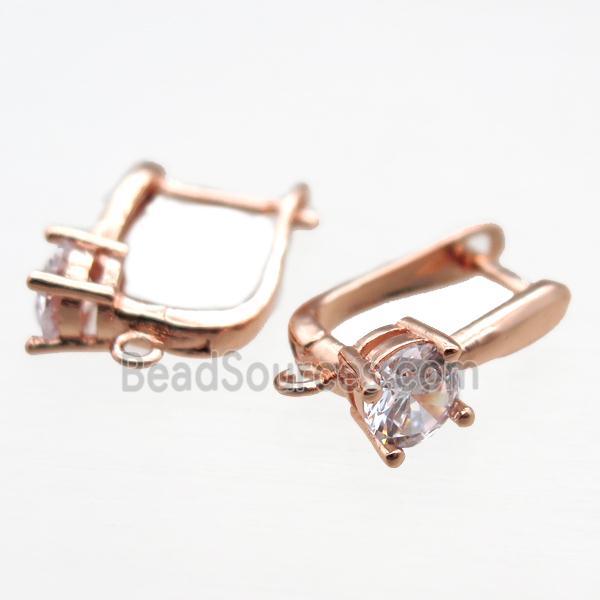 copper Latchback Earrings paved zircon, rose gold