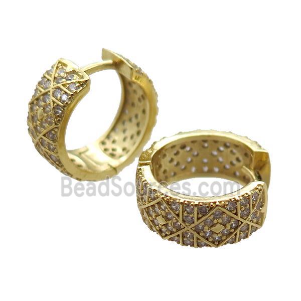 copper Hoop Earrings paved zircon, gold plated