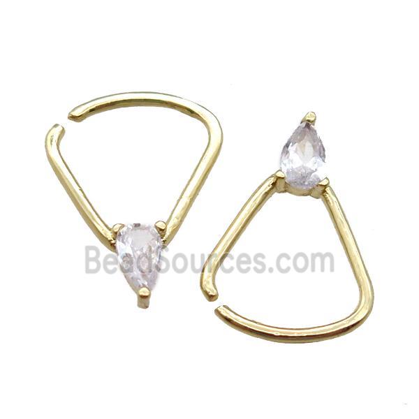 copper Hoop Earrings paved zircon, triangle, gold plated