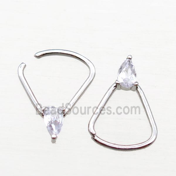 copper Hoop Earrings paved zircon, triangle, platinum plated