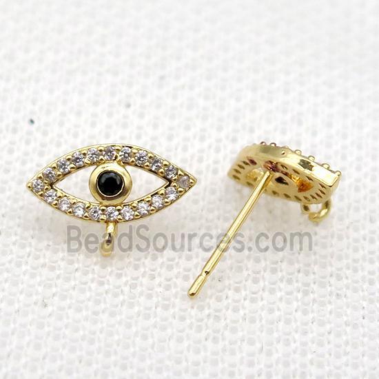 copper Studs Earrings paved zircon, eye, gold plated