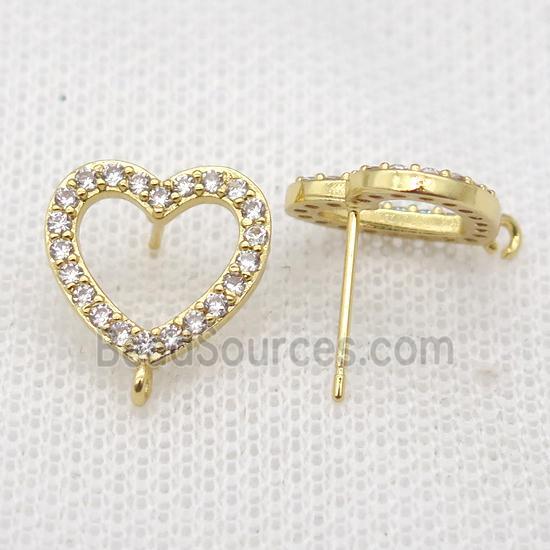 copper heart Studs Earrings paved zircon, gold plated