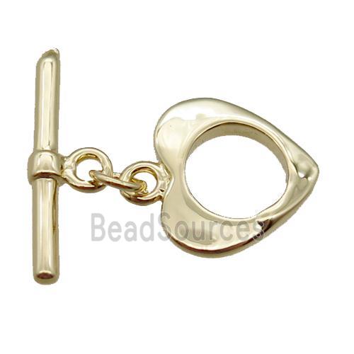 copper toggle clasp, heart, gold plated