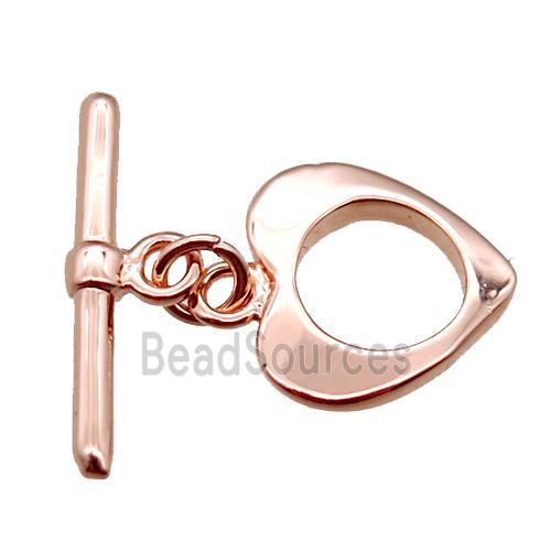 copper toggle clasp, heart, rose gold