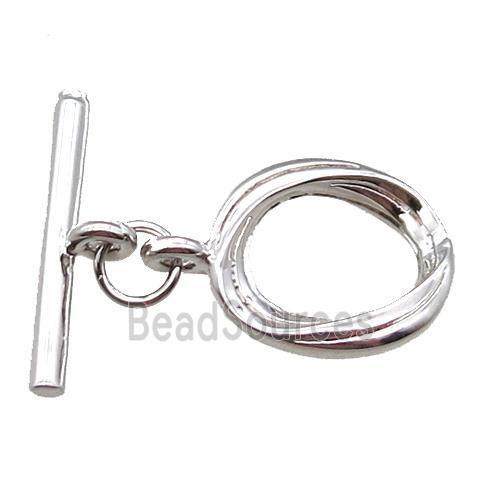 copper toggle clasp, oval, platinum plated