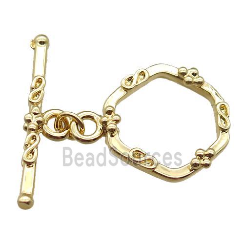 copper toggle clasp, hexagon, gold plated