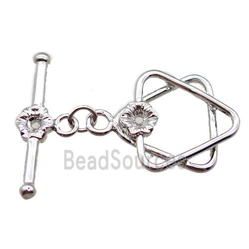 copper toggle clasp, david star, platinum plated