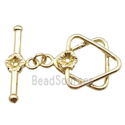 copper toggle clasp, david star, gold plated