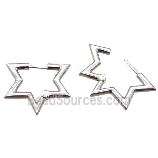 copper Latchback Earrings, star, platinum plated