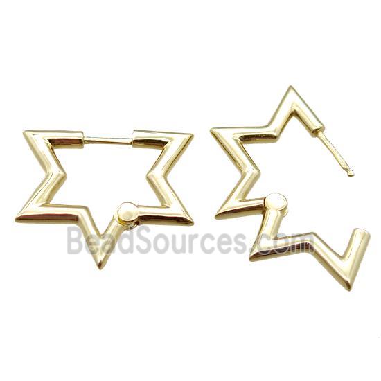 copper Latchback Earrings, star, gold plated