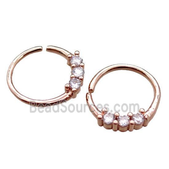 copper hoop Earrings pave zircon, circle, rose gold