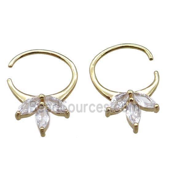 copper hoop Earrings pave zircon, circle, gold plated