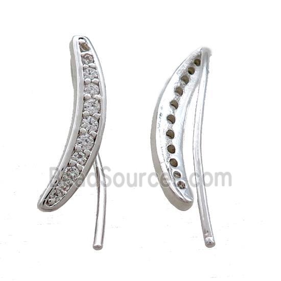 copper hook Earring paved zircon, platinum plated