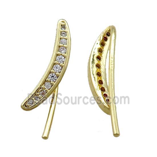 copper hook Earring paved zircon, gold plated