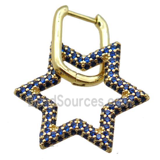 copper Latchback Earrings pave zircon, star, gold plated