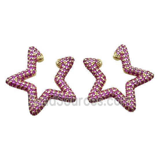 copper clip Earrings pave zircon, star, gold plated