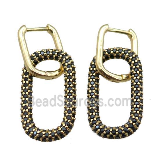 copper Latchback Earrings pave zircon, oval, gold plated