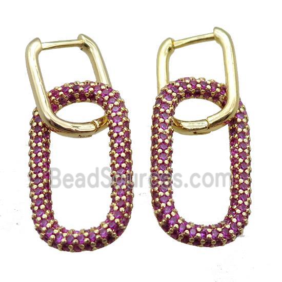 copper Latchback Earrings pave zircon, oval, gold plated