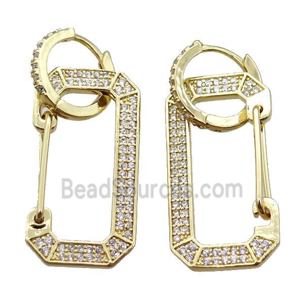 copper huggie hoop Earrings pave zircon, gold plated