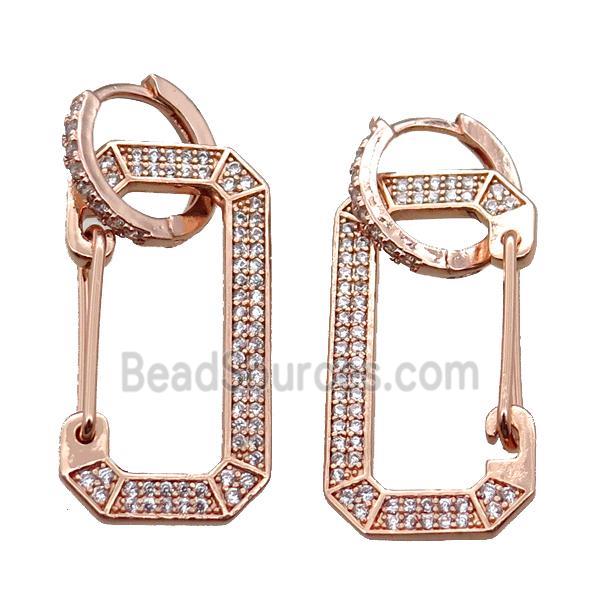 copper hoop Earrings pave zircon, rose gold