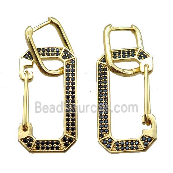 copper Latchback Earrings pave zircon, gold plated