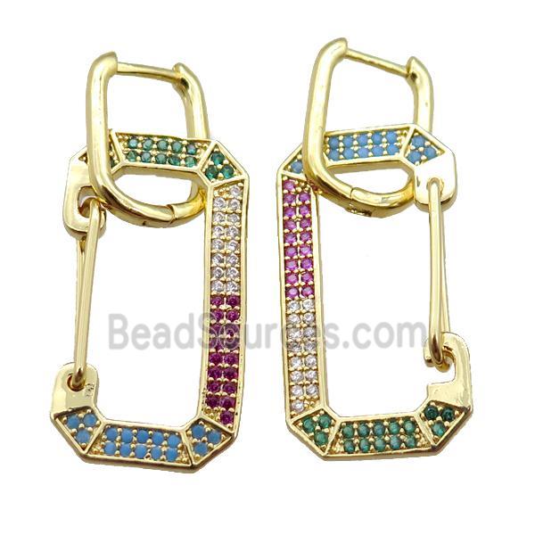 copper Latchback Earrings pave zircon, gold plated