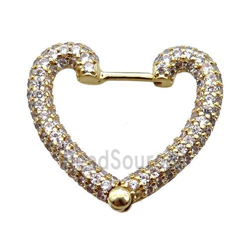 copper Latchback Earrings pave zircon, heart, gold plated