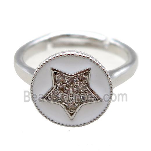 copper Ring pave zircon, enameling, platinum plated