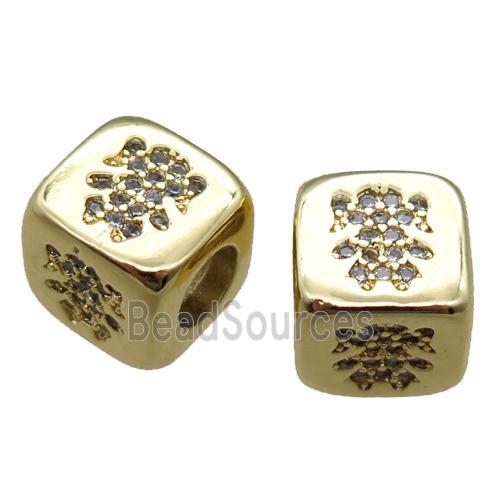 copper cube beads paved zircon, gold plated