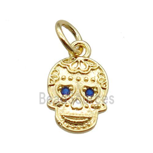 copper skull pendant paved zircon, gold plated