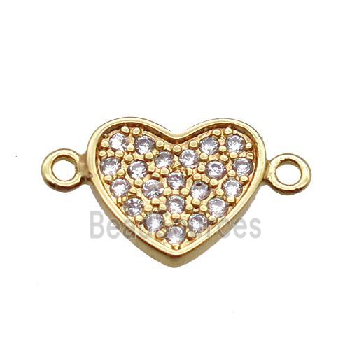 copper heart connector paved zircon, gold plated