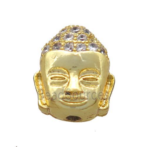 copper buddha beads pave zircon, gold plated