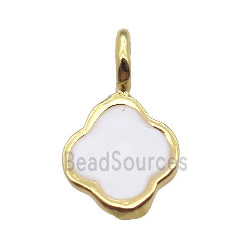 copper clover pendant with white enameling, gold plated