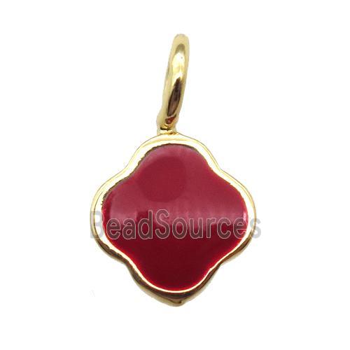 copper clover pendant with red enameling, gold plated