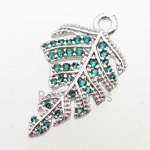 copper leaf pendant pave zircon, platinum plated