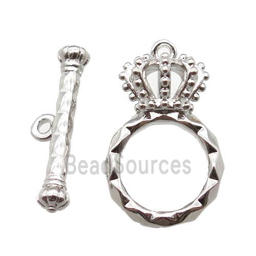 copper crown Toggle Clasp, platinum plated plated