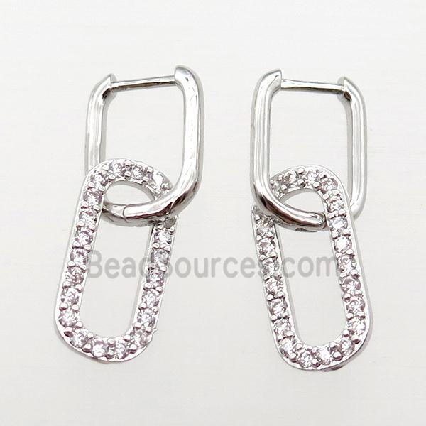 copper Latchback Earrings paved zircon, platinum plated